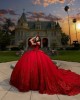 Off Shoulder Red Quinceanera Dress Sequin Vestidos De 15 Anos Strapless Sweet 15 Gowns With Bow