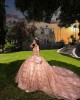 Off Shoulder Rose Gold Quince Dress Sweetheart Neck Vestidos De 15 Anos Sequin Birthday Party Dress With 3D Flowers