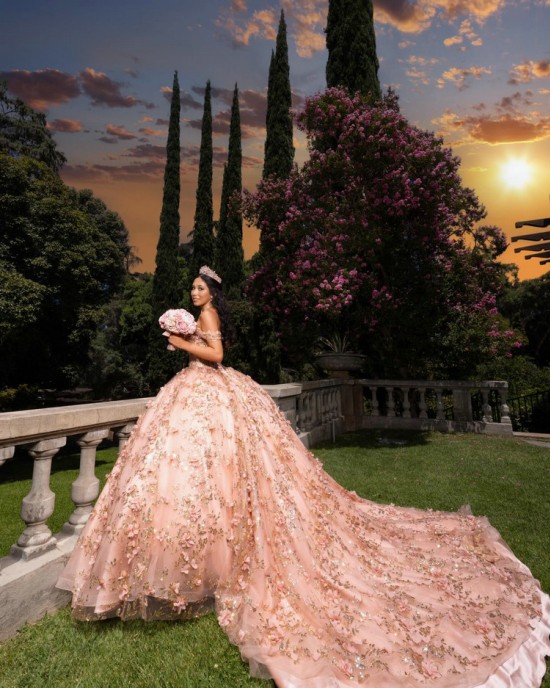 Off Shoulder Rose Gold Quince Dress Sweetheart Neck Vestidos De 15 Anos Sequin Birthday Party Dress With 3D Flowers