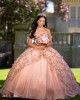 Off Shoulder Rose Gold Quince Dress Sweetheart Neck Vestidos De 15 Anos Sequin Birthday Party Dress With 3D Flowers