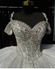 Off Shoulder Silver Quinceanera Dress Crystal Sweet 15 Gowns Lace Appliques Wear Pageant V Neck 2024 Ball Gown Princess Dresses