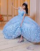 Off Shoulder Sky Blue Quinceanera Dress Birthday Party Gowns Sweetheart Neck Vestidos De 15 Anos With 3D Flowers