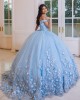 Off Shoulder Sky Blue Quinceanera Dress Birthday Party Gowns Sweetheart Neck Vestidos De 15 Anos With 3D Flowers