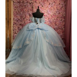 Off Shoulder Sky Blue Quinceanera Dress Sweet 15 Gowns Sequin Wear Pageant Sweetheart Neck Vestidos De 15 Anos With Bow