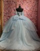 Off Shoulder Sky Blue Quinceanera Dress Sweet 15 Gowns Sequin Wear Pageant Sweetheart Neck Vestidos De 15 Anos With Bow