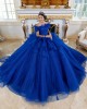 Off Shoulder Tiered Blue Quinceanera Dress Birthday Party Gowns Sequin Sweetheart Neck Vestidos De 15 Anos