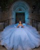 Pearl Sequin Blue Quinceanera Dress Off Shoulder Girl Women Dress Sweetheart Neck Vestidos De 15 Anos With Bow