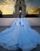 Pearl Sequin Blue Quinceanera Dress Off Shoulder Girl Women Dress Sweetheart Neck Vestidos De 15 Anos With Bow