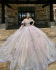 Pink Quinceanera Dresses V Neck Off Shoulder 2024 Ball Gown Princess Dress Lace Appliques Vestidos De 15 Anos With Bow