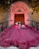 Plus Size Fuchsia Quince Dress V Neck Ruffled Vestidos De 15 Anos Sequin Sleeveless Birthday Party Dress