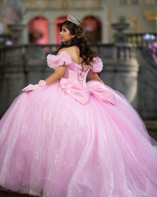 Puff Sleeve Pink Quinceanera Dresses for Girls Sweetheart Neck Sequin Beads Vestido De 15 Anos