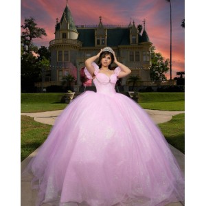 Puff Sleeve Pink Quinceanera Dresses for Girls Sweetheart Neck Sequin Beads Vestido De 15 Anos