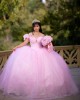 Puff Sleeve Pink Quinceanera Dresses for Girls Sweetheart Neck Sequin Beads Vestido De 15 Anos