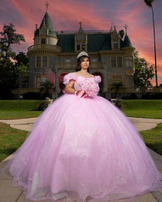 Puff Sleeve Pink Quinceanera Dresses for Girls Sweetheart Neck Sequin Beads Vestido De 15 Anos