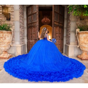 Ruffled Off The Shoulder Royal Blue Quinceanera Dresses 2024