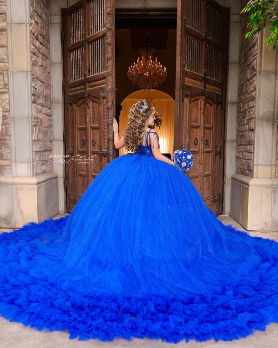 Ruffled Off The Shoulder Royal Blue Quinceanera Dresses 2024