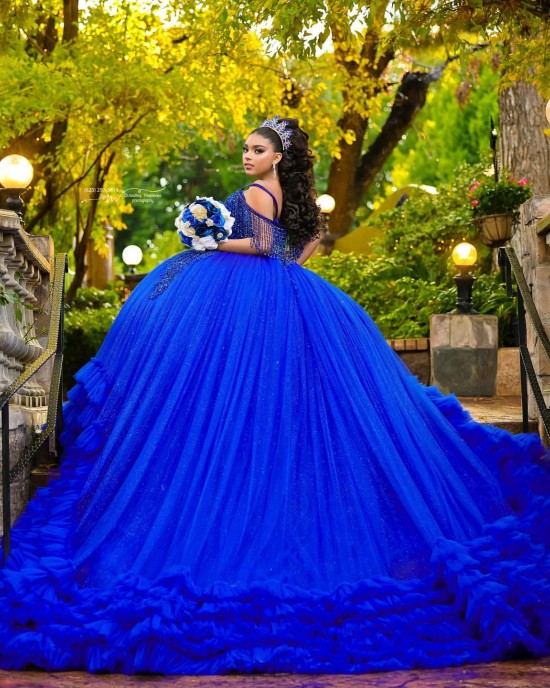 Ruffled Off The Shoulder Royal Blue Quinceanera Dresses 2024