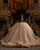 Ruffled Champagne Quinceanera Dress Off Shoulder Sweet 15 Gowns Lace Appliques Wear Pageant Sweetheart Neck 2024 Ball Gown Princess Dresses