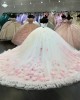 Ruffled Pink On White Quinceanera Dress Sleeveless Sweet 15 Gowns Sweetheart Neck Vestidos De 15 Anos