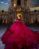 Ruffled Red Quinceanera Dress Sequin Sweetheart Neck Vestidos De 15 Anos Off Shoulder Instagram Gown