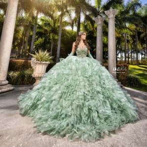 Sage Green Quince Dress Ruffled Wear Pageant Sleeveless Sweet 15 Gowns Sweetheart Neck Birthday Party Dresses