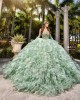 Sage Green Quince Dress Ruffled Wear Pageant Sleeveless Sweet 15 Gowns Sweetheart Neck Birthday Party Dresses