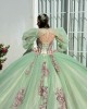 Sage Green Quinceanera Dresses Jacket V Neck 2024 Ball Gown Princess Dress Lace Appliques Vestidos De 15 Anos