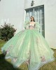 Sage Green Quinceanera Dresses Jacket V Neck 2024 Ball Gown Princess Dress Lace Appliques Vestidos De 15 Anos