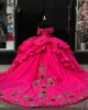 Satin Hot Pink Quinceanera Dresses Ruffled Appliqued SWEET 16 Dress