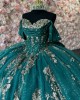 Sequin Emerald Green Quinceanera Dress Off Shoulder Vestidos De 15 Anos Sweetheart Neck Girls Gowns Lace Appliques Princess Dress With Bow