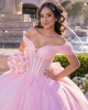 Sequin Off Shoulder Quince Dress Pink Vestidos De 15 Anos Pearl Sweetheart Neck Vestidos De XV Anos