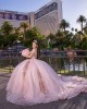 Sequin Pink Quinceanera Dress Off Shoulder Vestidos De 15 Anos Sweetheart Neck Girl Women Dress