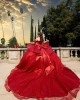 Sequin Red Quinceanera Dress Off Shoulder Girl Women Dress Sweetheart Neck Vestidos De 15 Anos With Bow