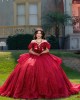 Sequin Red Quinceanera Dress Off Shoulder Girl Women Dress Sweetheart Neck Vestidos De 15 Anos With Bow