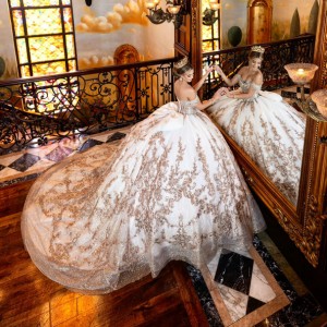 Shiny Champagne Quinceanera Dresses Sequin Vestidos De 15 Anos Luxury Crystal Birthday Princess Party Gown