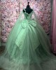 Shiny Green Quinceanera Dresses Mexican Sweetheart Ball Gown Cape Sleeve Vestidos De 15 Anos