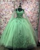 Shiny Green Quinceanera Dresses Mexican Sweetheart Ball Gown Cape Sleeve Vestidos De 15 Anos