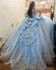 Sky Blue Quinceanera Dress Off Shoulder Sequin Vestidos De 15 Anos Rose Gold Lace Appliques Wear Pageant Sweetheart Women 2024 Ball Gown