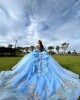 Sky Blue Quinceanera Dress Off Shoulder Sequin Vestidos De 15 Anos Rose Gold Lace Appliques Wear Pageant Sweetheart Women 2024 Ball Gown