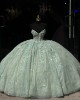 Sleeveless Sage Green Quinceanera Dress Sequin Vestidos De 15 Anos Lace Appliques V Neck Birthday Party Dress With Cape