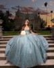 Sleeveless Aqua Blue Quinceanera Dress Sheer Bodice Sweet 15 Gowns Sequin Wear Pageant Sweetheart Neck Vestidos De 15 Anos With 3D Flowers