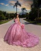 Sleeveless Coral Quinceanera Dress Sweet 15 Gowns Sequin Wear Pageant Sweetheart Neck Vestidos De 15 Anos With Bow