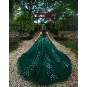 Sleeveless Green Quinceanera Dress Ball Gown Lace Applique Corset Mexico Sweet 16 Vestidos De XV 15 Anos