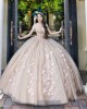 Sleeveless Nude Quinceanera Dress Crystal Birthday Party Gowns Sweetheart Neck Vestidos De 15 Anos With 3D Flowers