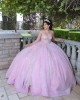 Sleeveless Pink Quinceanera Dress Sequin Crystal Birthday Party Gowns Lace Appliques Sweetheart Neck Vestidos De 15 Anos