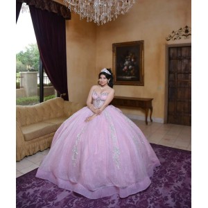 Sleeveless Pink Quinceanera Dress Sequin Crystal Birthday Party Gowns Lace Appliques Sweetheart Neck Vestidos De 15 Anos