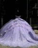 Sleeveless Quince Dress Lilac Vestidos De 15 Anos Lace Appliques V Neck Birthday Party Dress With Bow