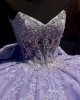 Sleeveless Quince Dress Lilac Vestidos De 15 Anos Lace Appliques V Neck Birthday Party Dress With Bow