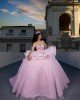 Spaghetti Strap Pink Quinceanera Dress Sequin Sleeveless Vestidos De 15 Anos Sweetheart Neck Tiered Sweet 15 Gowns