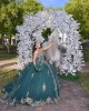 Spaghetti Strap Quince Dress Green Vestidos De 15 Anos Lace Appliques Sweetheart Neck Vestidos De XV Anos